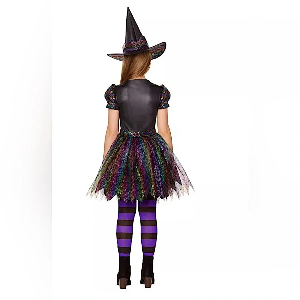 Girls 8/10 dark pretty witch sequin bling sparkling Halloween costume With hat - Picture 2 of 8